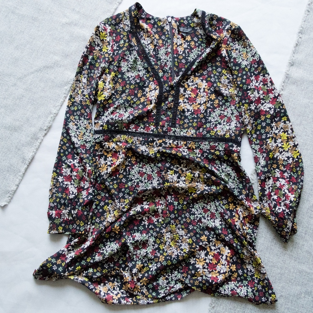 Topshop Floral Long Sleeve Dress Size 10